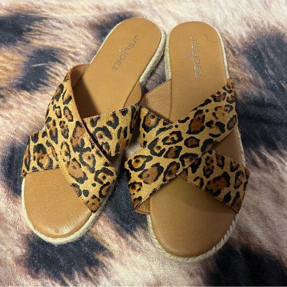 J/Slides Animal Print Calf Hair Crossover Sandals Slides Women's Size 8.5 - Picture 1 of 9